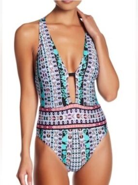 Nanette Lepore Kimono Patchwork Print Goddess One Piece swimsuit size large